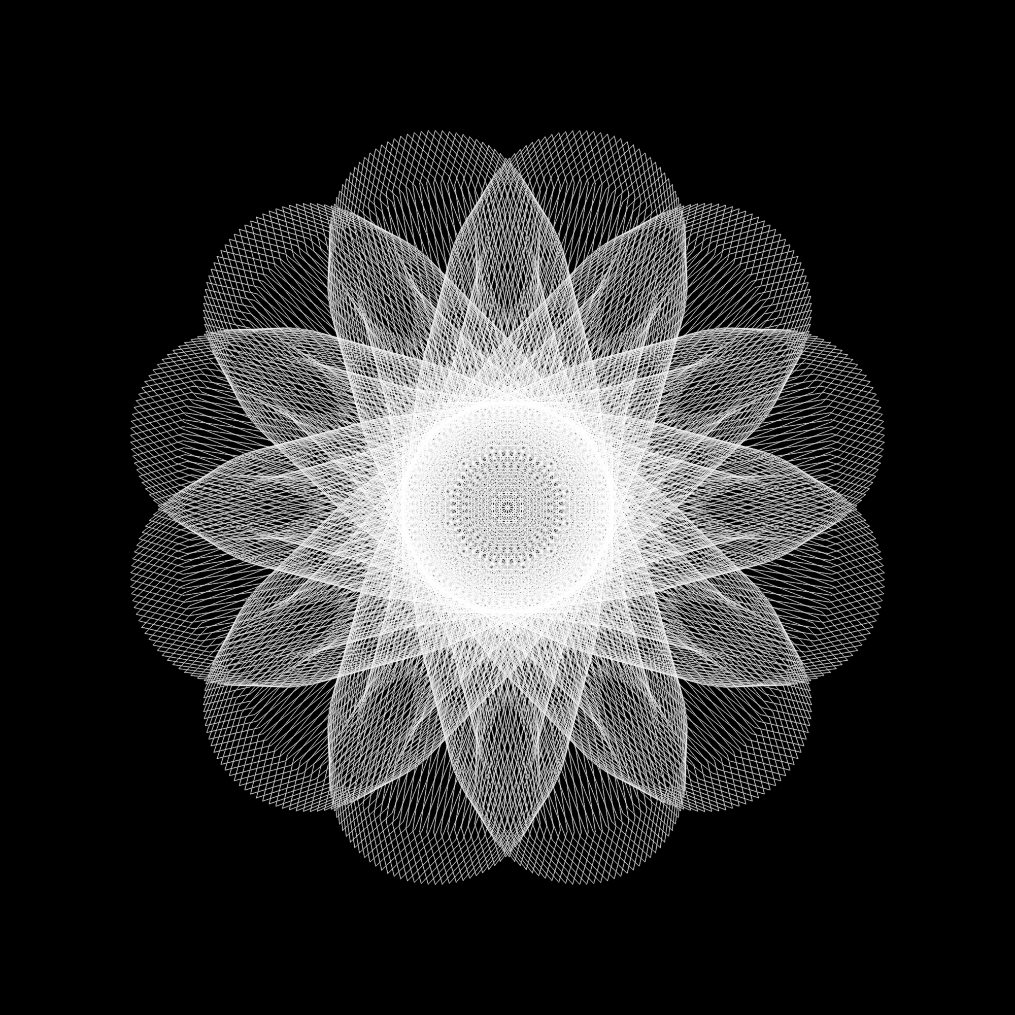 A black background with a white 12-sided epitrochoid that represents the 12 axiatonal lines.
